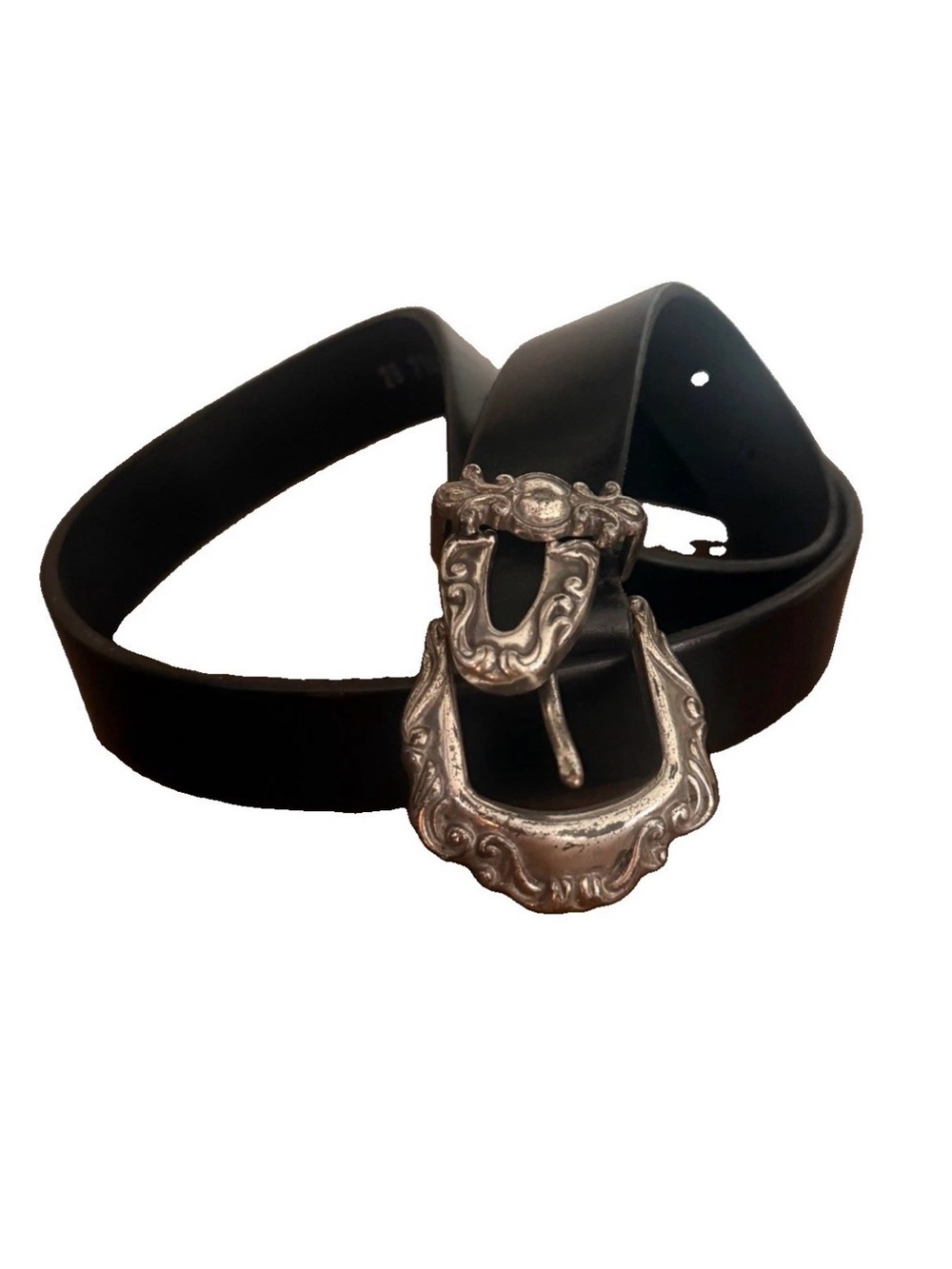 100% Genuine Italian Leather Western Style belt, silver tones ornate finishes